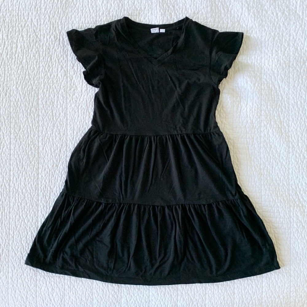 Gap Tiered V Neck Drop Waist Mini Dress with Flutter Sleeves - Size Small Tall